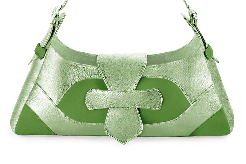 Dress handbag in grass green and mint green leather - Profile view